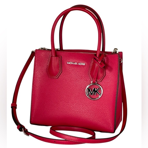Michael Kors Mercer MD Satchel Shoulder Bag Dark Raspberry - Picture 1 of 12